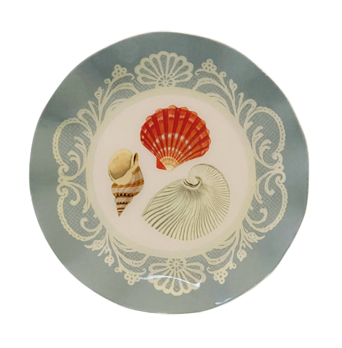 Wavy Round Enamel Tray - Sea Shells Design