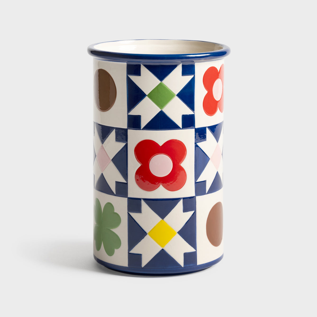 Hand-Painted Patchwork Stoneware Vase