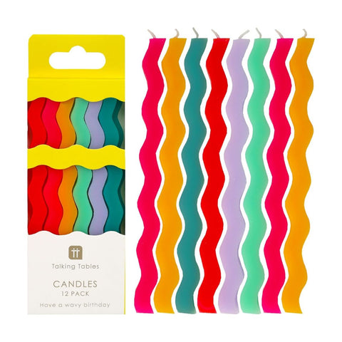 Colourful Tall Wavy Happy Birthday Candles - 12 Pack