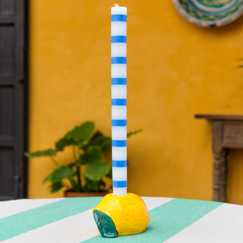 Blue and White Striped Dinner Candle