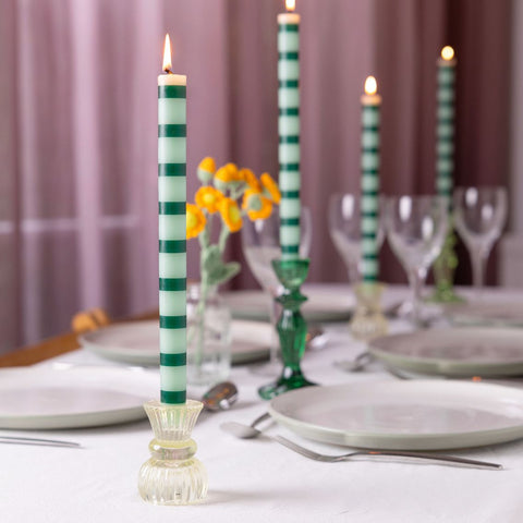 Green Stripe Dinner Candle - 28cm