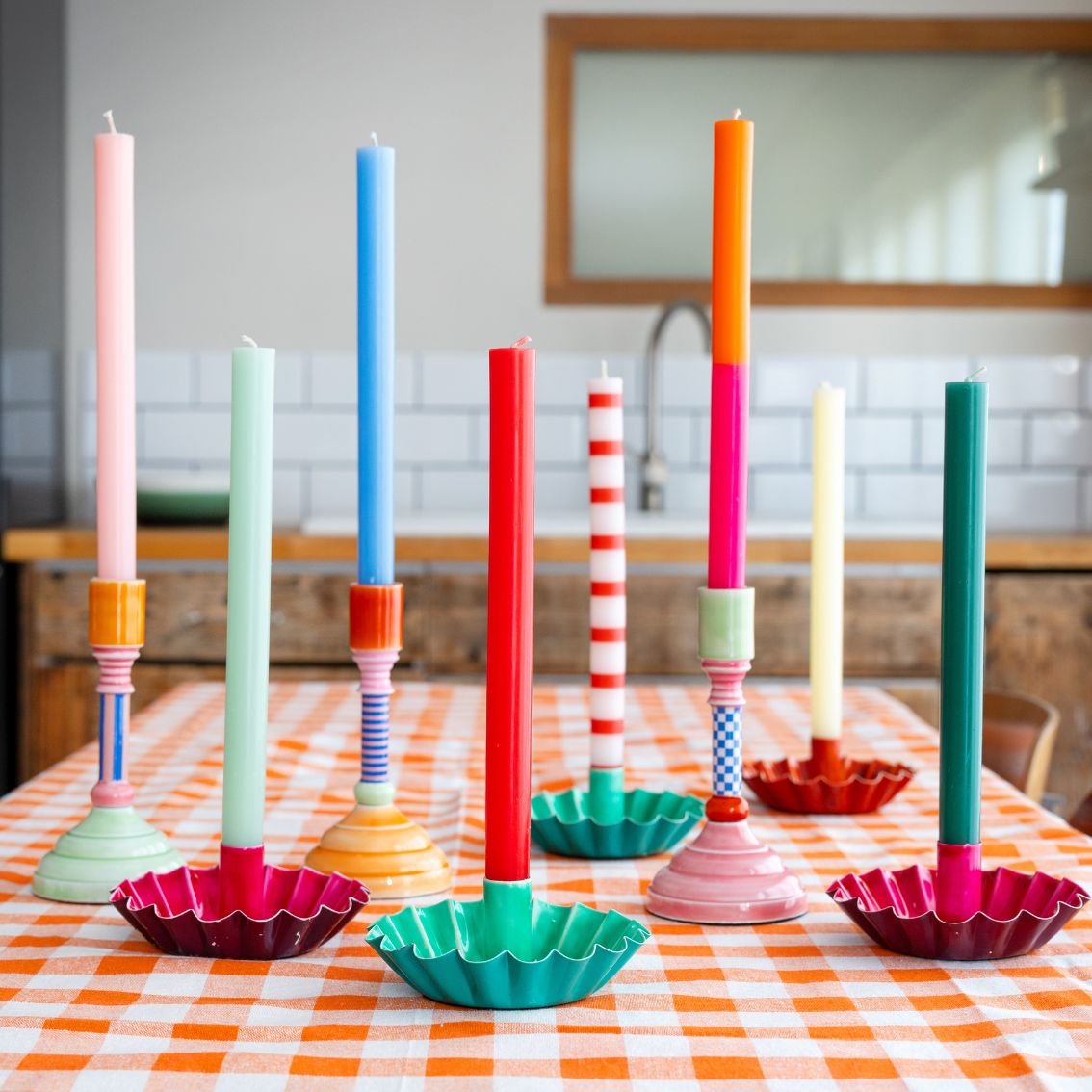Red & White Stripe Dinner Candle