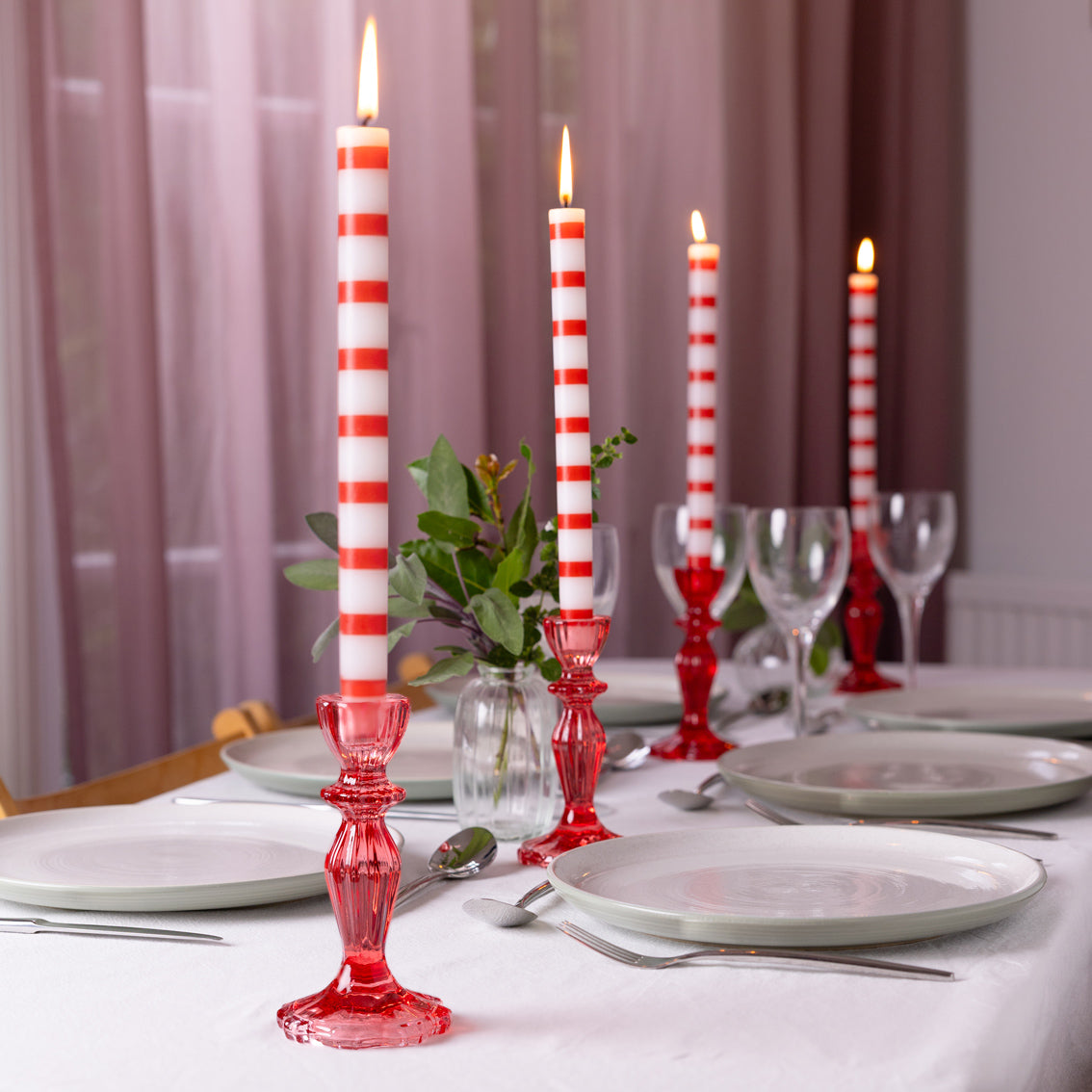 Red & White Stripe Dinner Candle