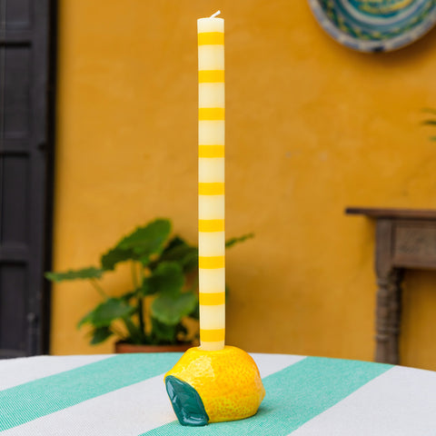 Yellow Stripe Dinner Candle - 28cm