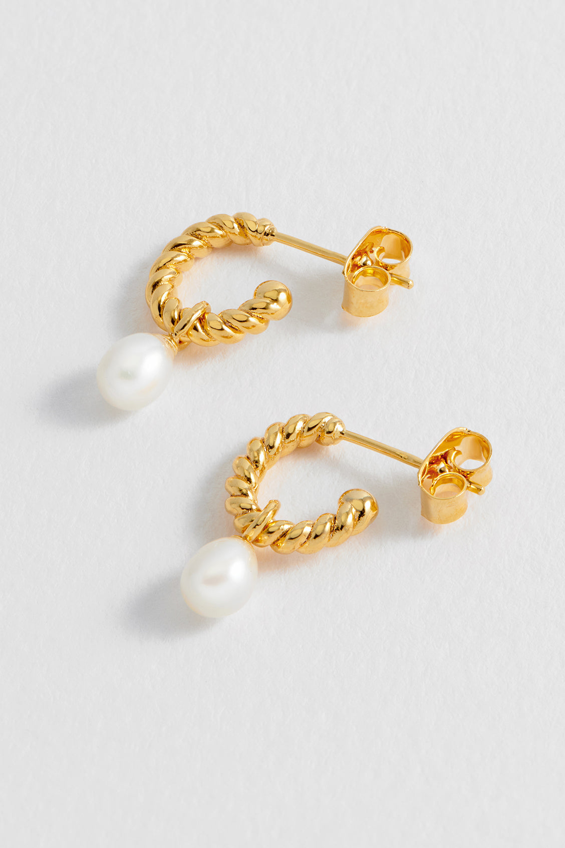Twisted Hoop Earrings with Pearl Drops