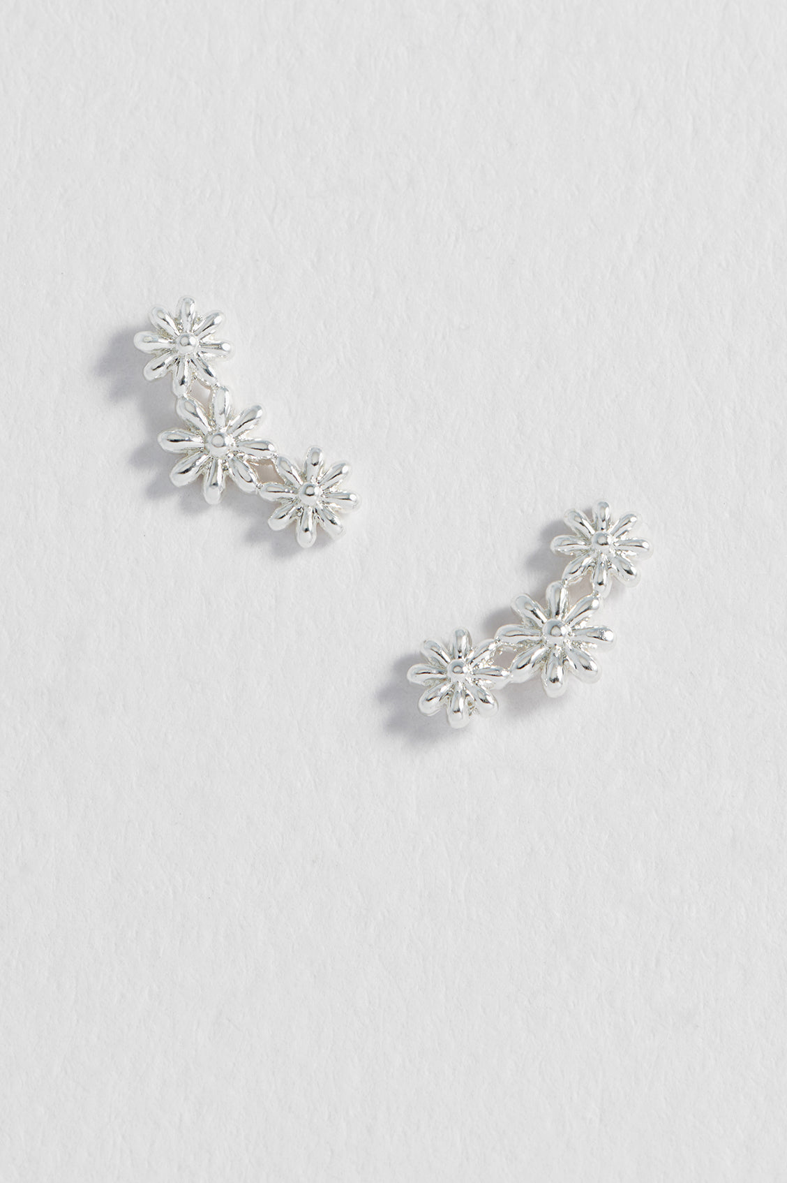 Silver Triple Flower Stud Earrings