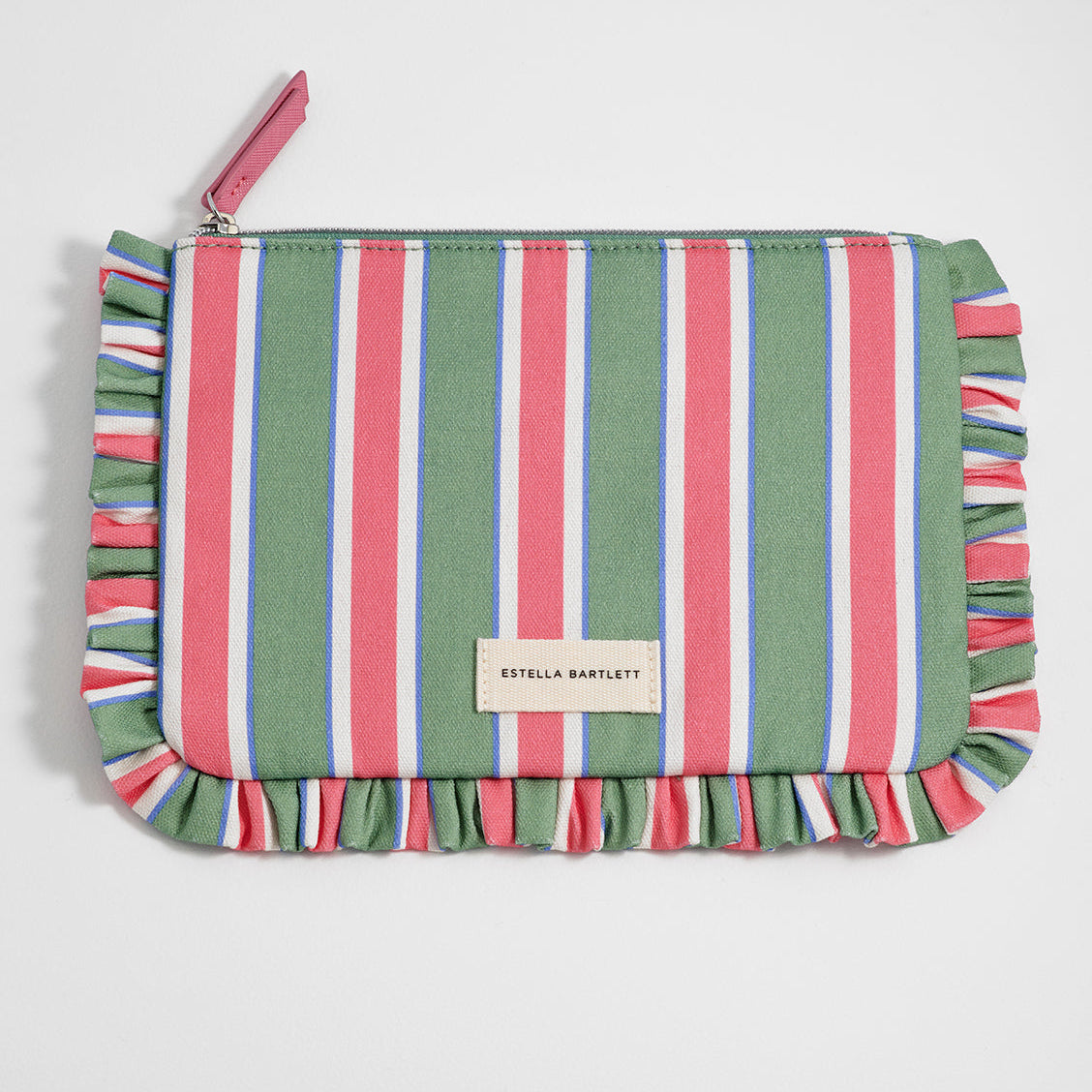 Green Stripe Ruffle Pouch for Stylish Storage