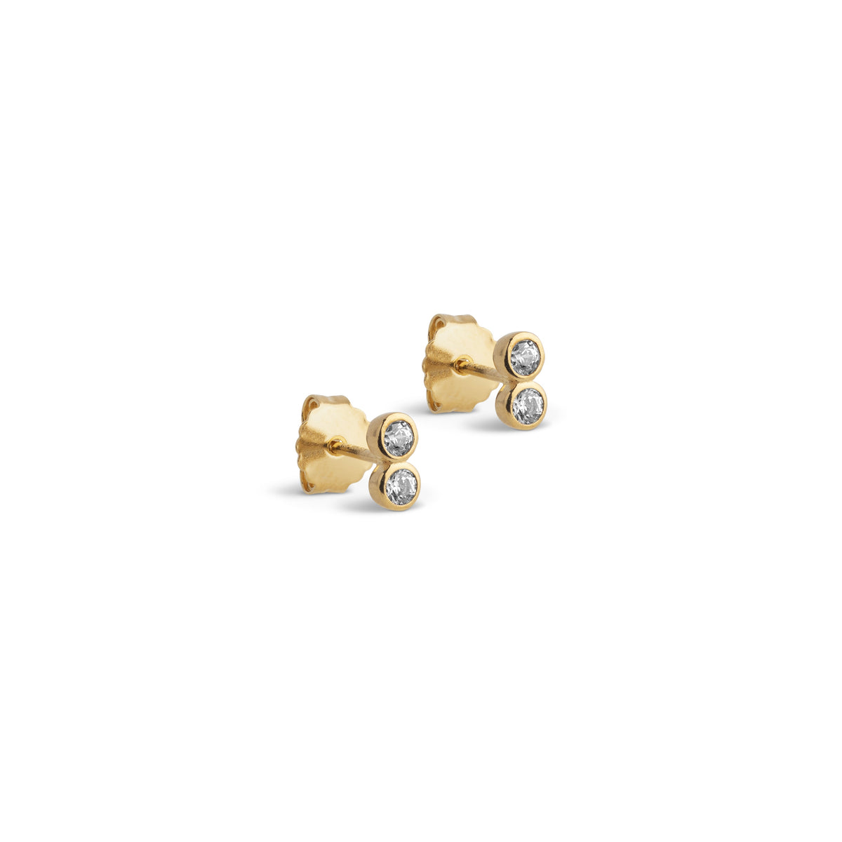 Twin CZ Stud Earrings in Gold-Plated Silver
