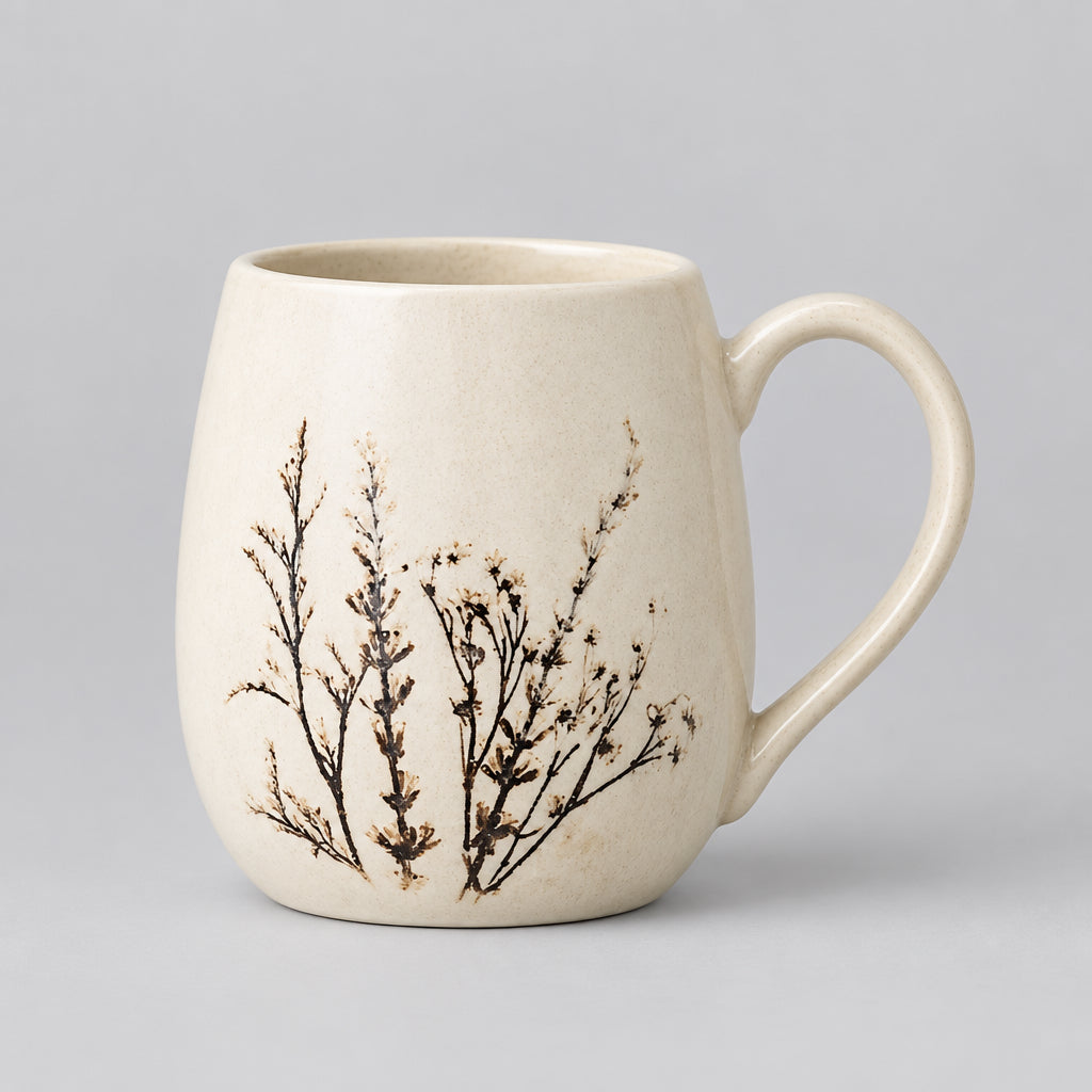Bea Stoneware Mug in White with Botanical Design