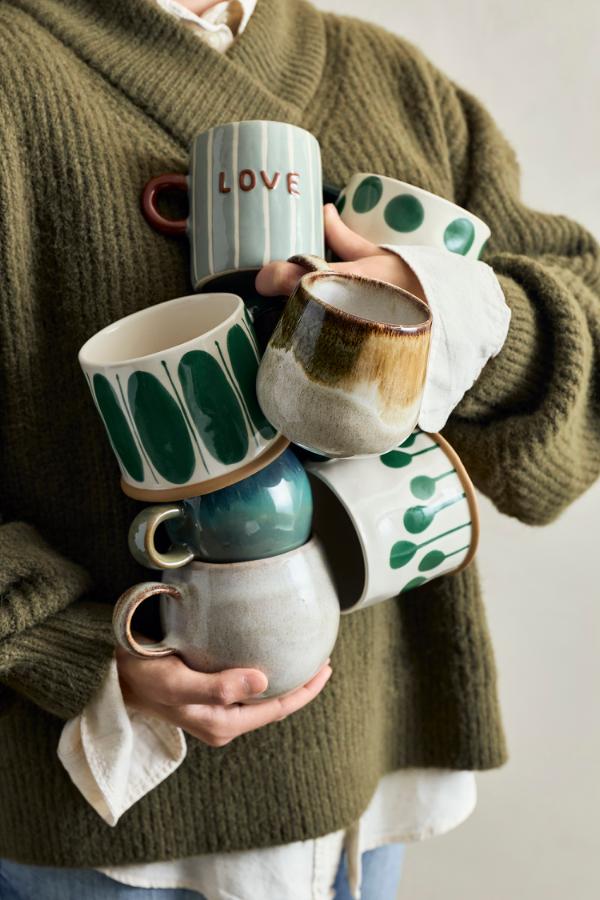 Linora Green Stoneware Mug Set of 3