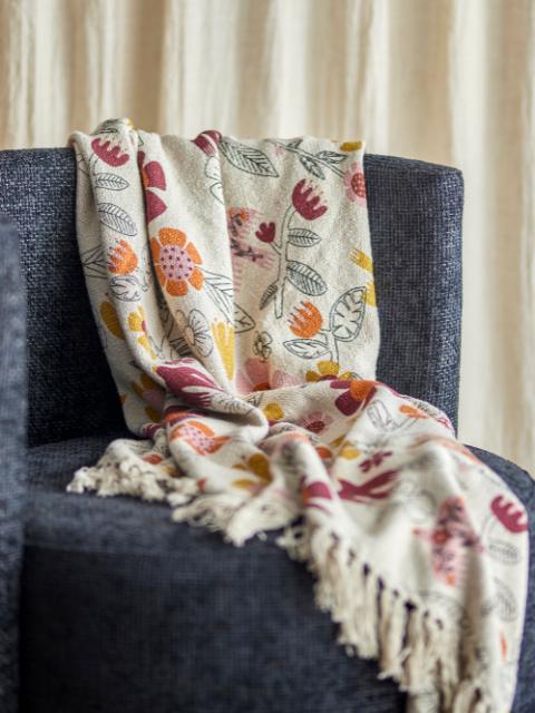 Vivielle Woven Throw with Floral Design