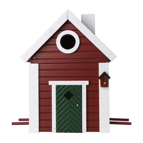 Multiholk Red Cottage Birdhouse and Feeder