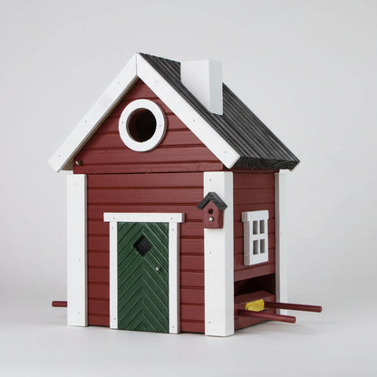Multiholk Red Cottage Birdhouse and Feeder