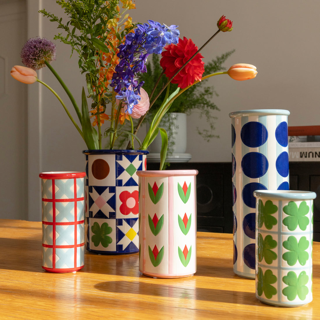 Hand-Painted Patchwork Stoneware Vase