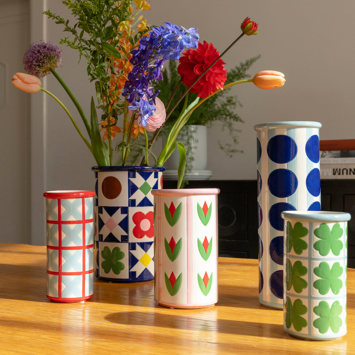 Hand-Painted Patchwork Stoneware Vase