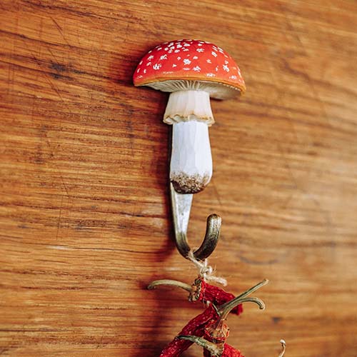 Wooden Fly Agaric Hook with Bronze-coloured Fittings