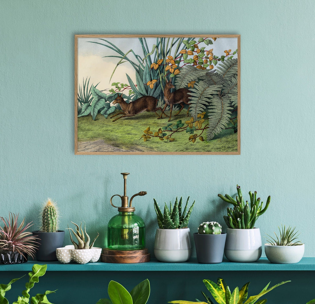 Musk Deer Art Print with Lush Greenery