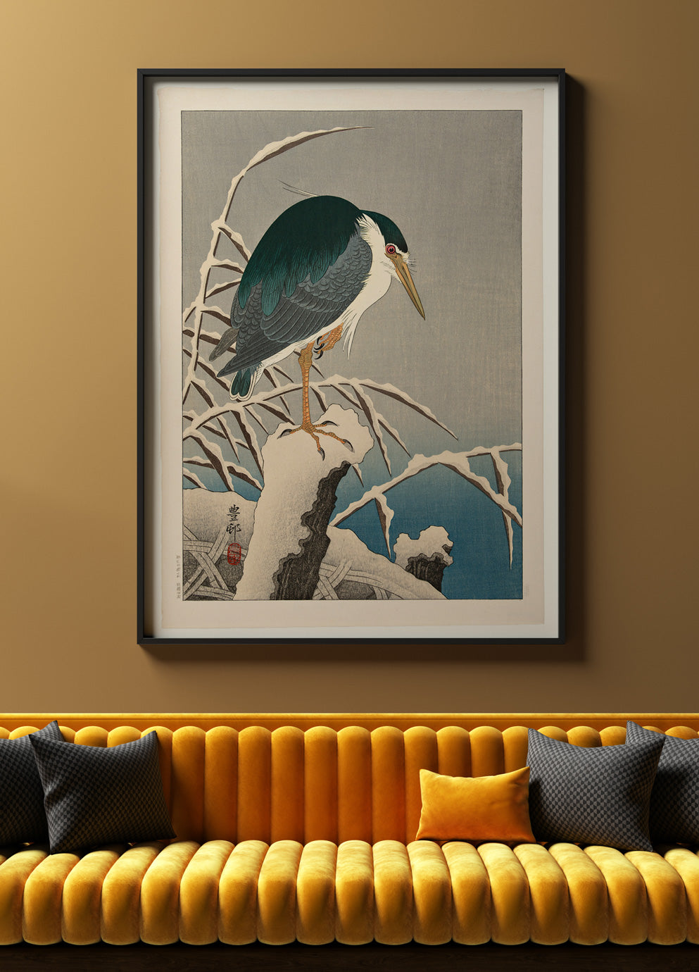 Heron in Snow Art Print