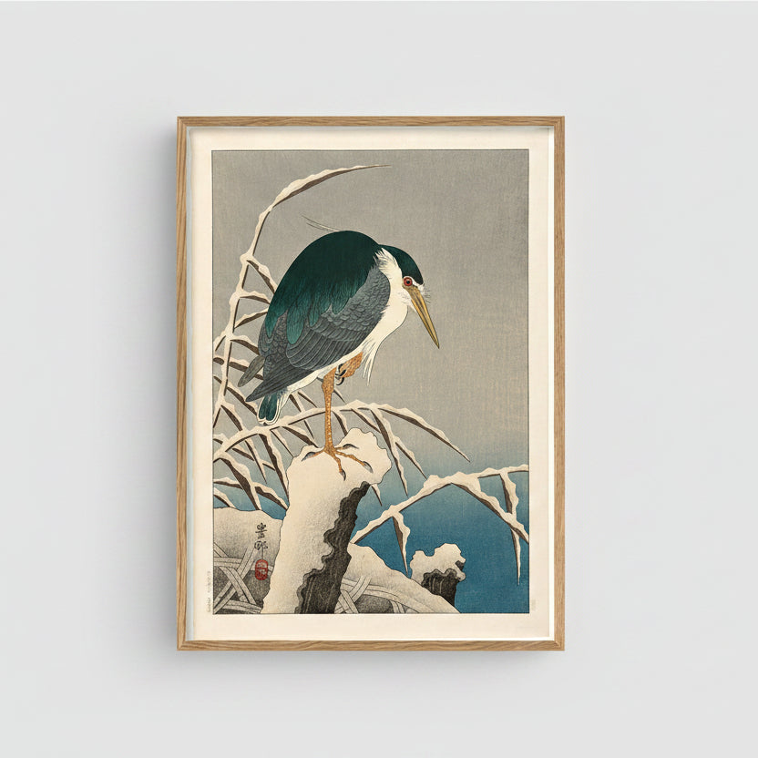 Heron in Snow Art Print