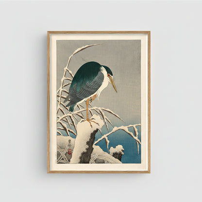 Heron in Snow Art Print