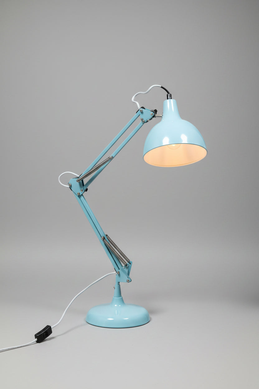 Sky Blue Traditional Large Desk Lamp (Grey Fabric Flex)