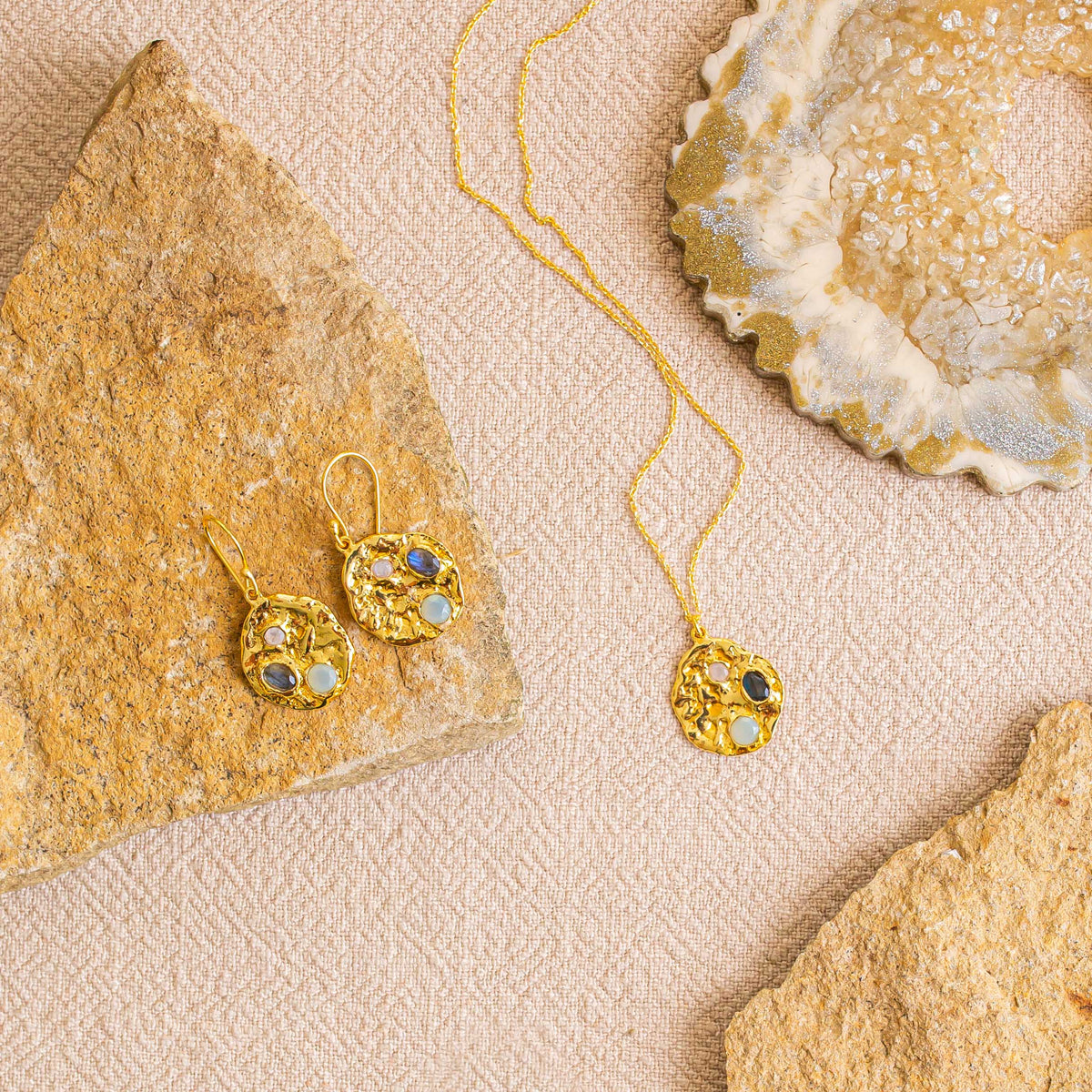 Rhode Gemstone Coin Necklace in Gold
