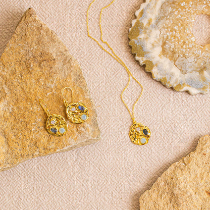 Rhode Gemstone Coin Necklace in Gold