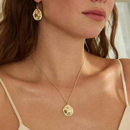 Rhode Gemstone Coin Necklace in Gold
