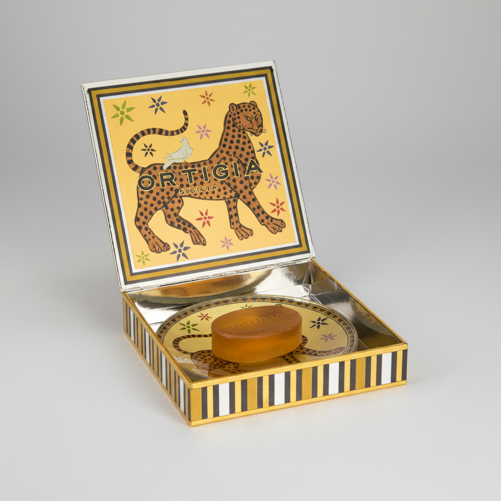 Ortigia Ambra Nera Glass Plate and Soap 40g