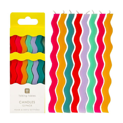 Colourful Tall Wavy Happy Birthday Candles - 12 Pack