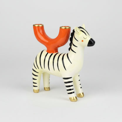 Hand-Painted Zebra Ceramic Candle Holder