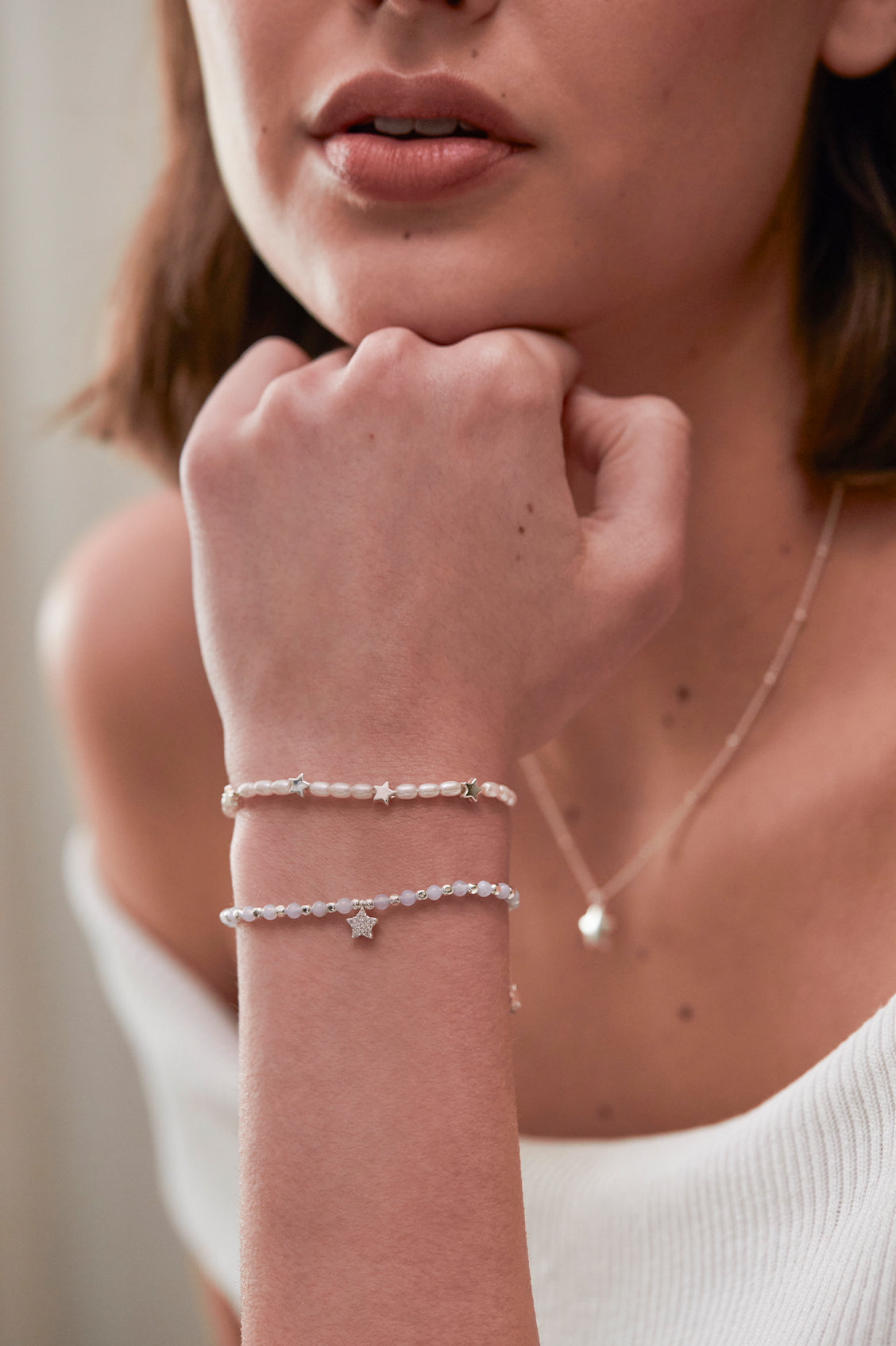 Mixed Pearl and Star Adjustable Bracelet