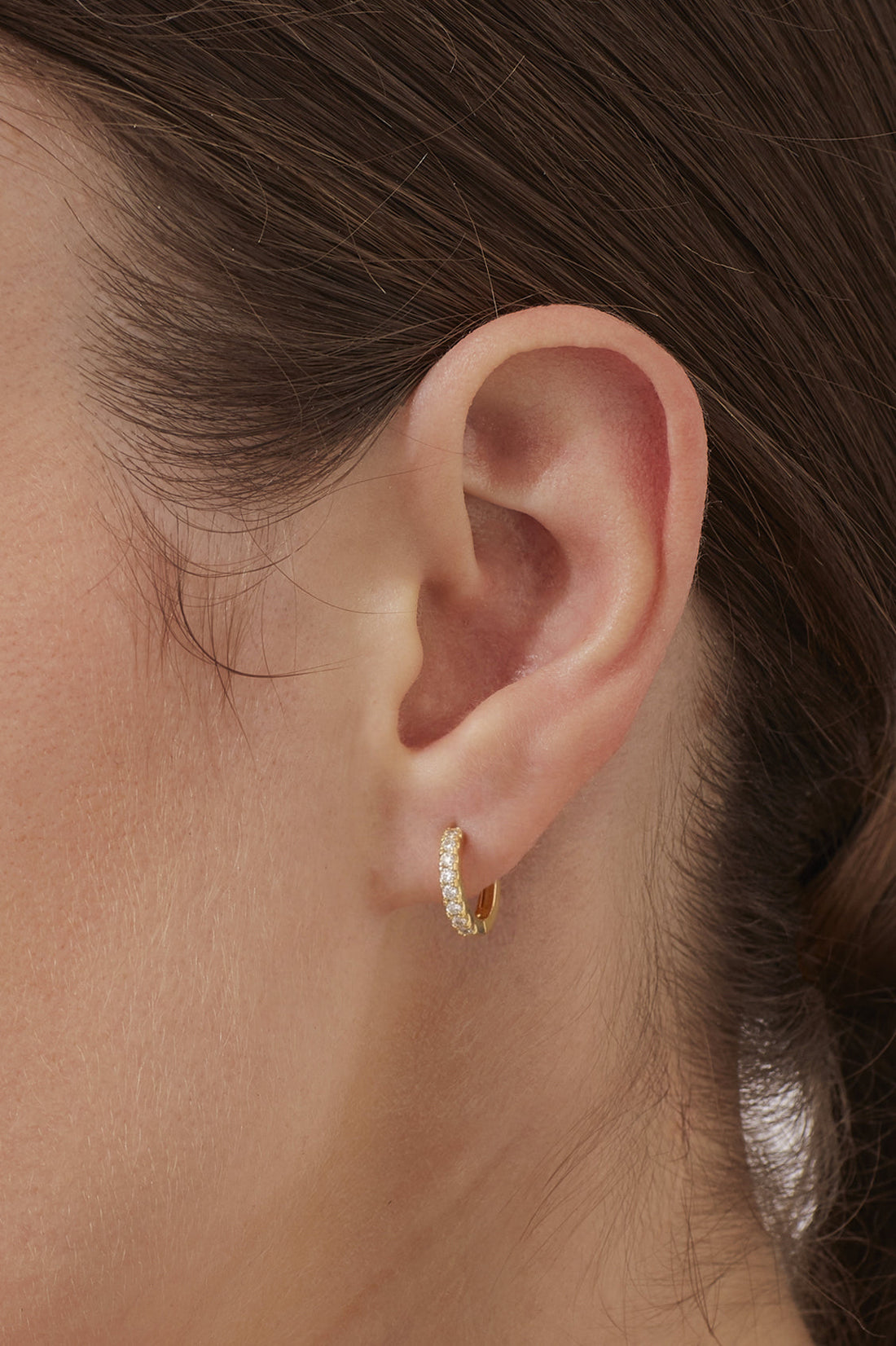 Hoop Earrings with White CZ in Silver and Gold