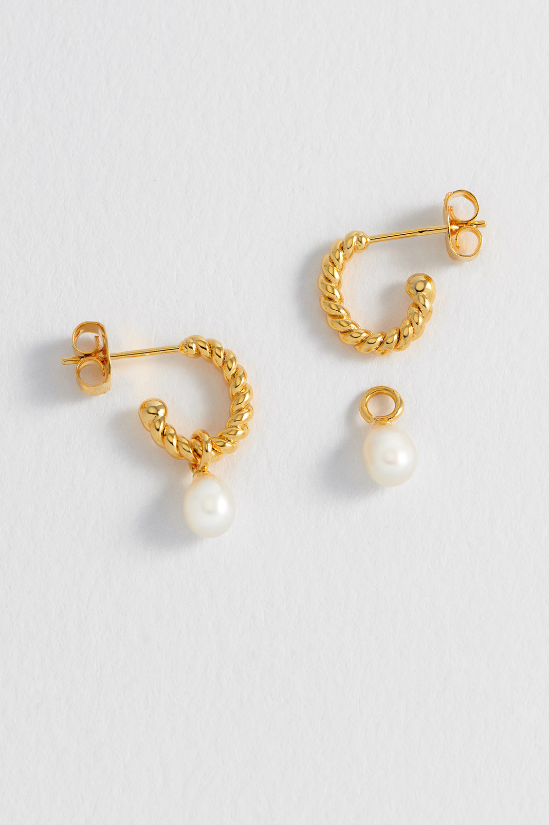 Twisted Hoop Earrings with Pearl Drops