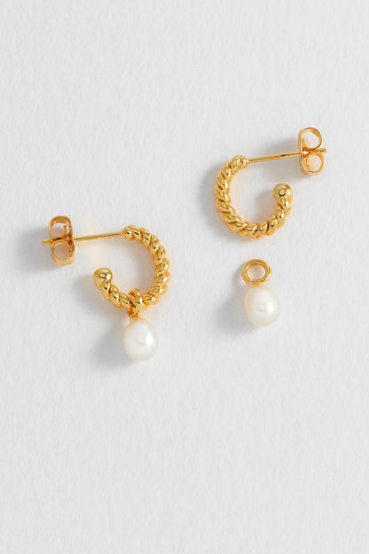 Twisted Hoop Earrings with Pearl Drops