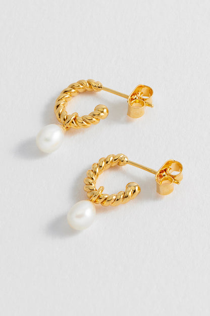 Twisted Hoop Earrings with Pearl Drops