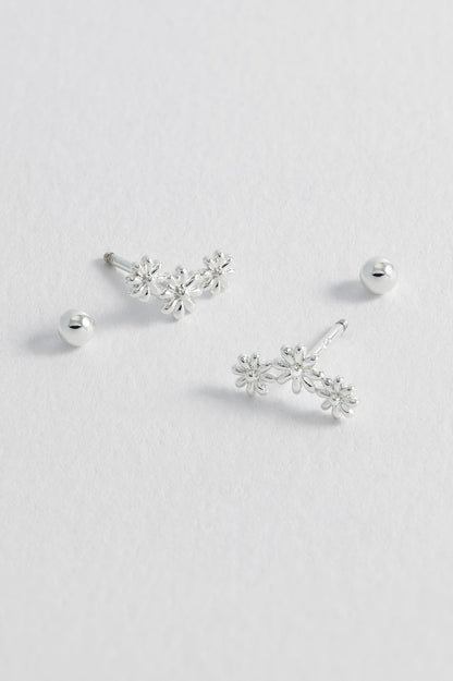 Silver Triple Flower Stud Earrings