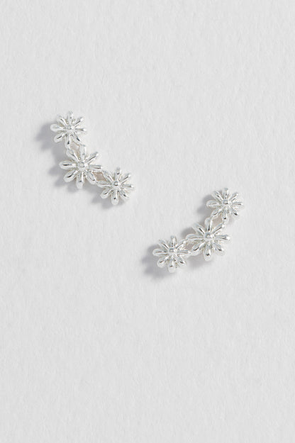 Silver Triple Flower Stud Earrings