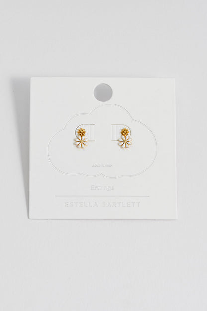 White Enamel Double Flower Stud Earrings