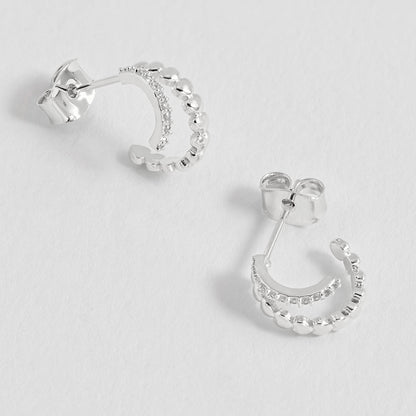Heart and CZ Double Illusion Huggie Hoops