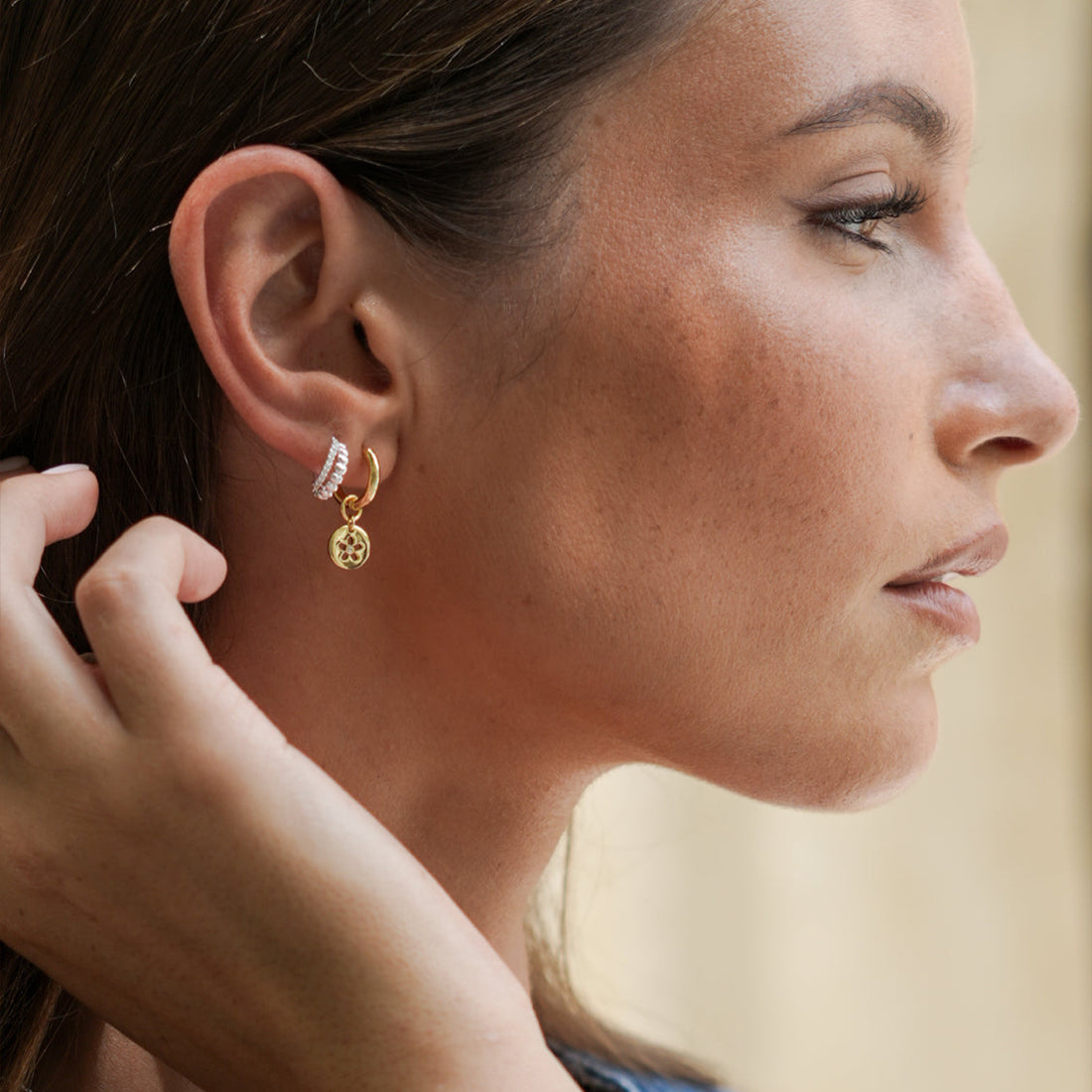 Heart and CZ Double Illusion Huggie Hoops