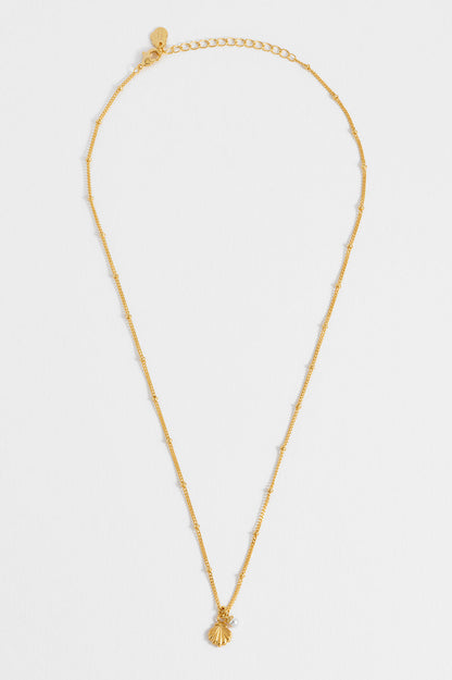 Gold-Plated Seashell and Pearl Necklace