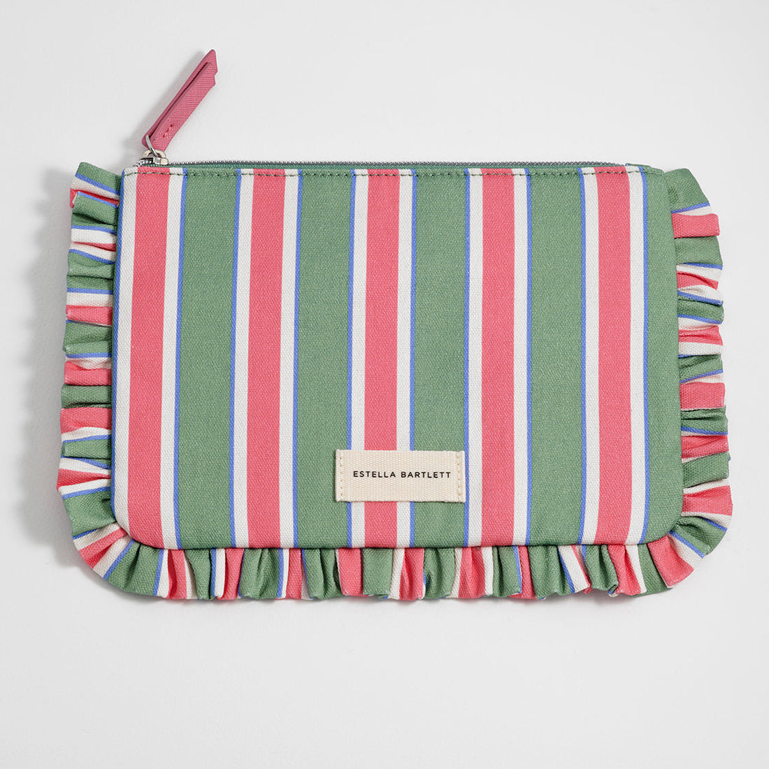 Green Stripe Ruffle Pouch for Stylish Storage