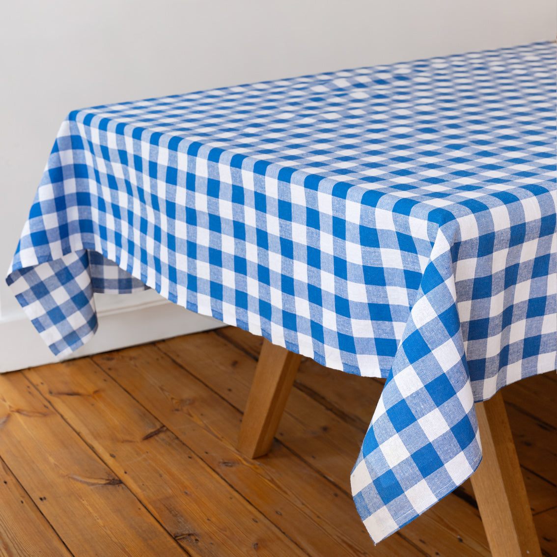 Gingham Blue &amp; White Fabric Tablecloth
