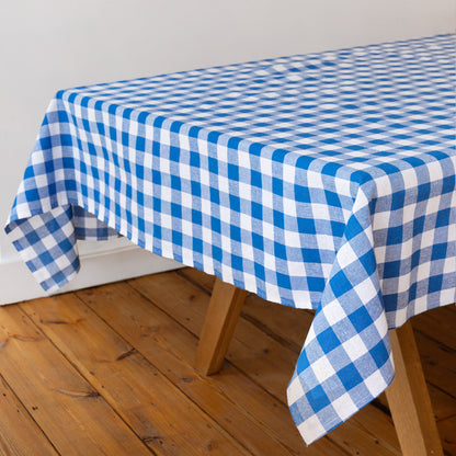 Gingham Blue &amp; White Fabric Tablecloth