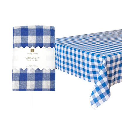 Gingham Blue &amp; White Fabric Tablecloth