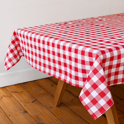 Red &amp; White Gingham Cotton Tablecloth