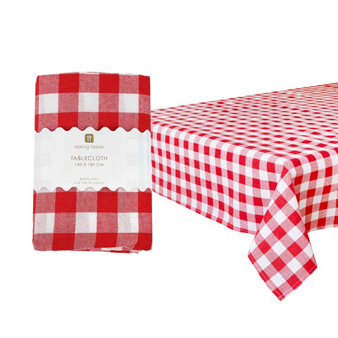 Red &amp; White Gingham Cotton Tablecloth