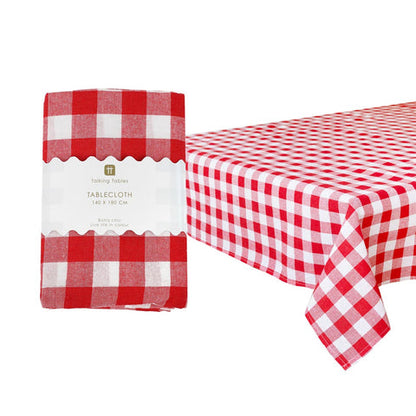 Red &amp; White Gingham Cotton Tablecloth