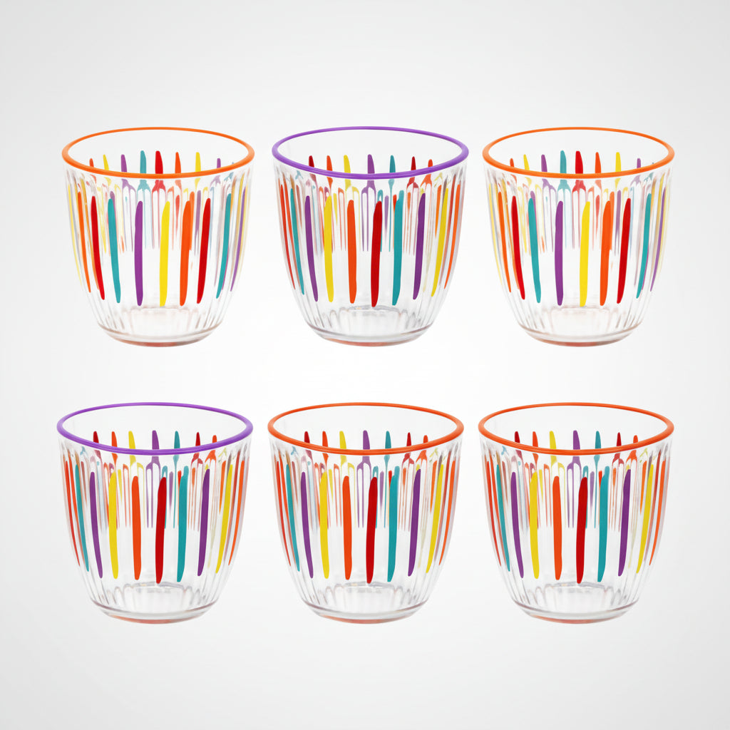 Colourful Striped Glass Tumblers - 6 Pack